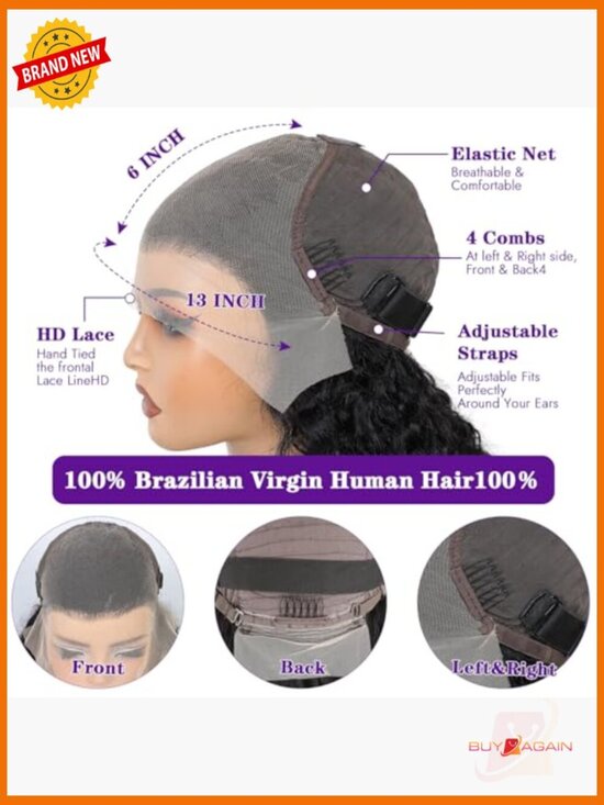 13x6 Deep Wave Lace Front Wig Human Hair 200 Density 30 inch